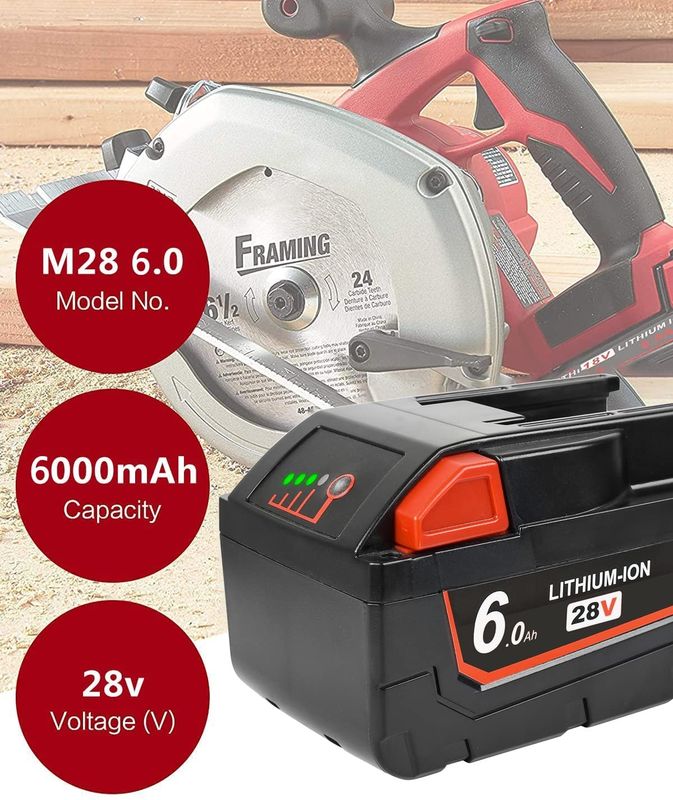 10 سال تعویض کارخانه 28 ولت ولتاژ بالا باتری ابزار برق میلوکی 6000mAh با 1 سال گارانتی